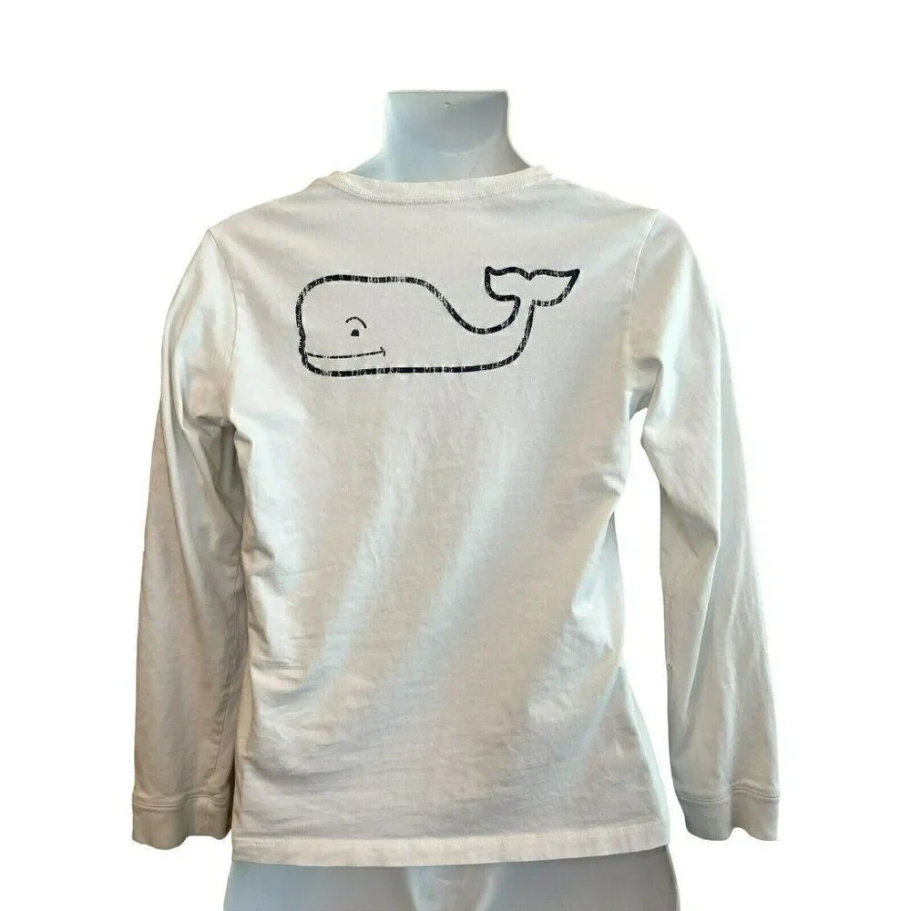 Vineyard Vines Youth Large 16 Long Sleeve White Pocket T-Shirt Whale Adult Small